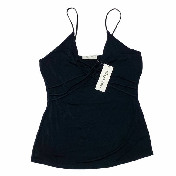 MIKEY & Joey Solid Black Strappy V-Neck Spaghetti Strap Sleeveless Tank Top NWT - Picture 1 of 11